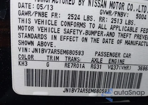 2014 Infiniti Q50 Sport z USA, uszkodzony, nr VIN JN1BV7AR5EM680593